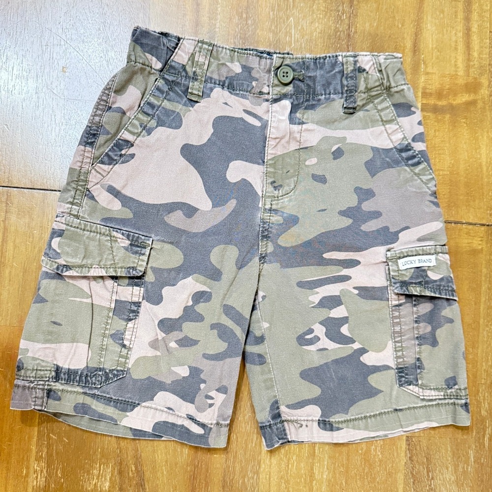Lucky Brand Boys Camo Cargo Shorts Green Military Print Size 5 6 - Picture 2 of 5